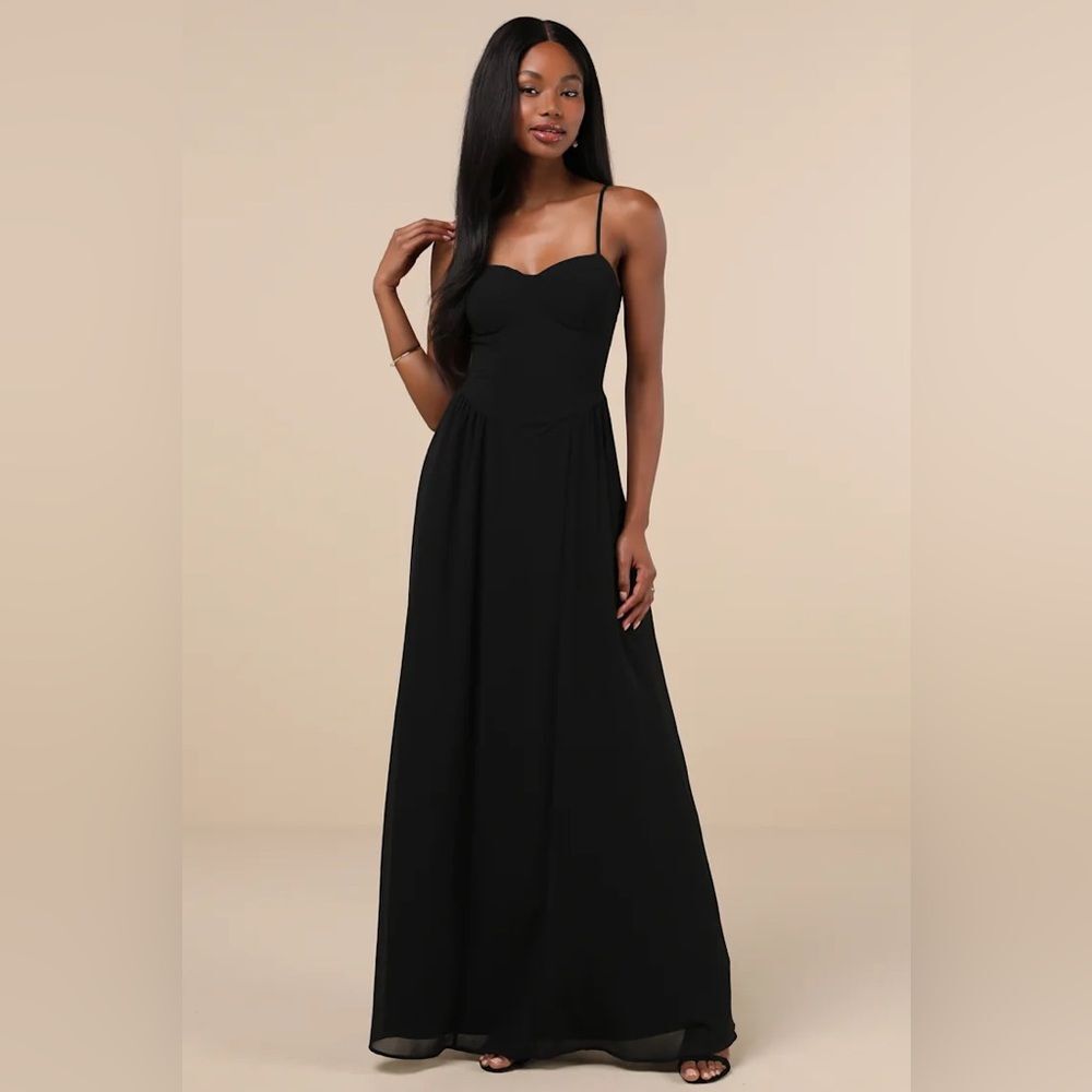 Lulus Exuding Excellence Black Sleeveless Bustier Maxi Dress